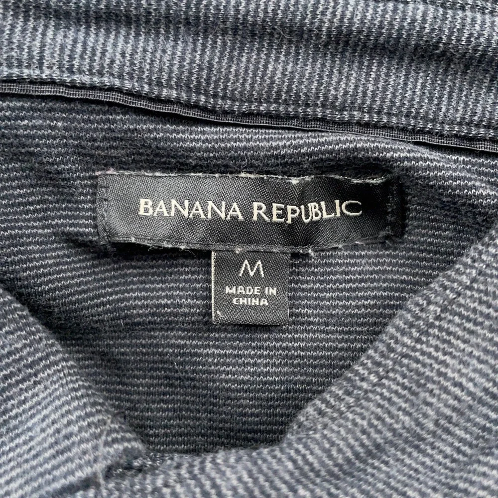 Banana Republic Shirt Mens Medium Gray Polo Striped Short Sleeve Cotton Golf